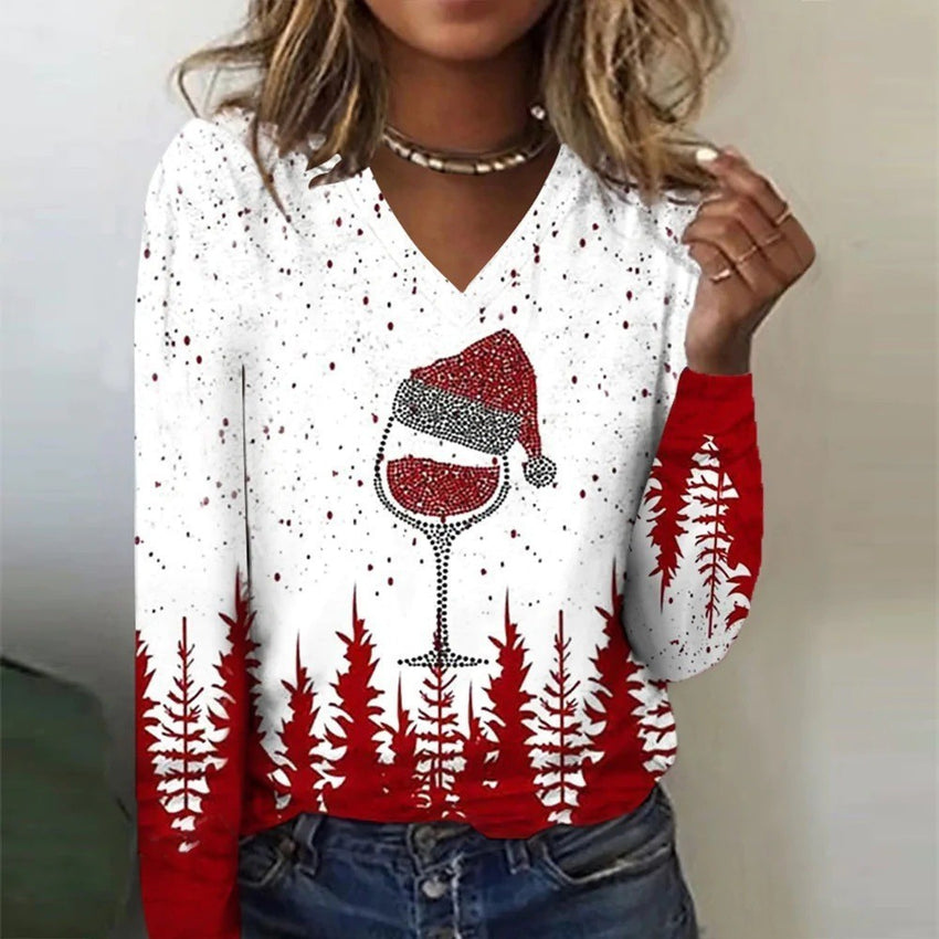 Christmas Women's V-neck Long Sleeved T-shirt