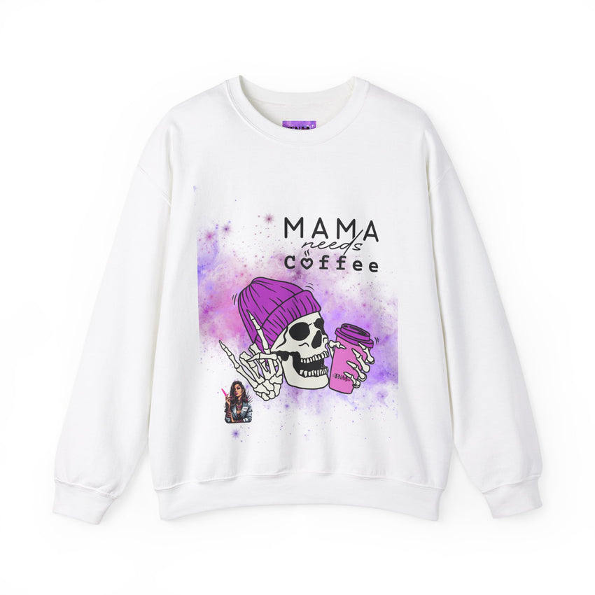 Mama Needs Coffee - Heavy Blend™ Crewneck SweatshirtS M L XL 2XL 3XL 4XL Width, cm 50.80 55.90 60.96 66.04 71.12 76.20 81.28 Length, cm 68.58 71.12 73.66 76.20 78.74 81.28 83.82 Sleeve length (from center back), cm 85.09 87.63 90.17 92.71 95.25 97.79 100.