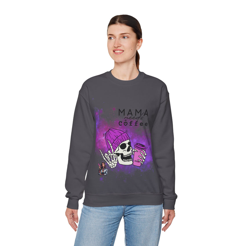 Mama Needs Coffee - Heavy Blend™ Crewneck SweatshirtS M L XL 2XL 3XL 4XL Width, cm 50.80 55.90 60.96 66.04 71.12 76.20 81.28 Length, cm 68.58 71.12 73.66 76.20 78.74 81.28 83.82 Sleeve length (from center back), cm 85.09 87.63 90.17 92.71 95.25 97.79 100.