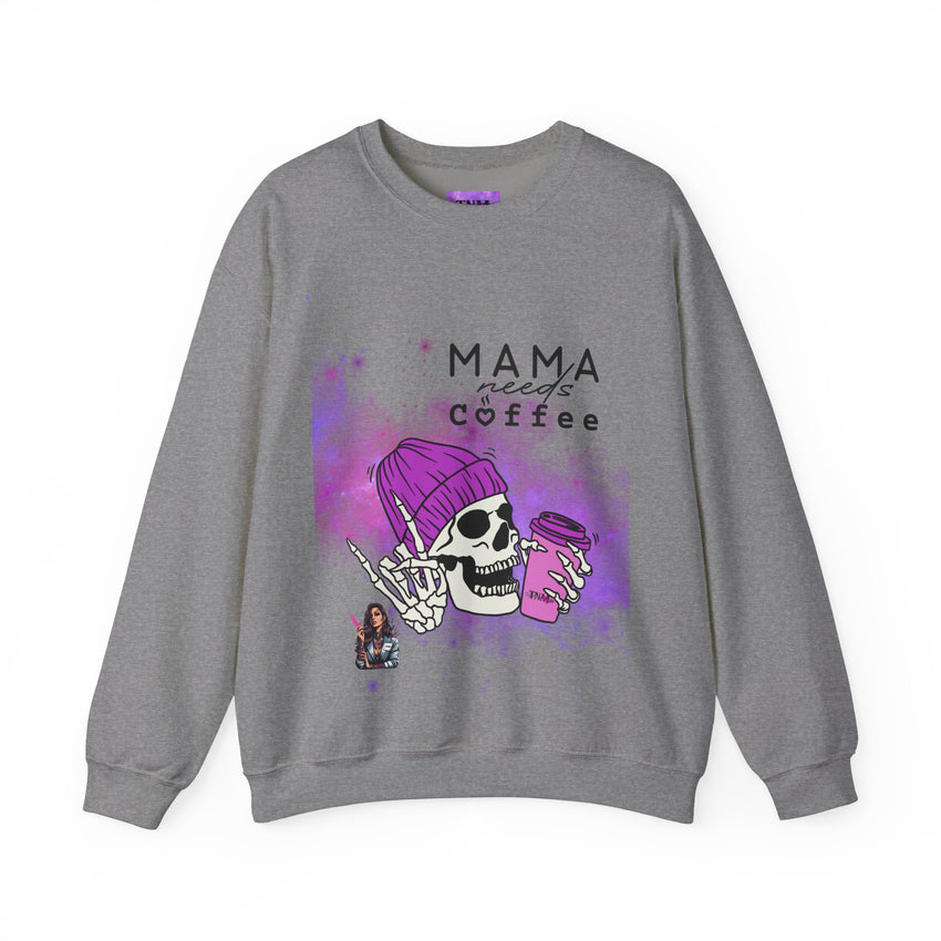 Mama Needs Coffee - Heavy Blend™ Crewneck SweatshirtS M L XL 2XL 3XL 4XL Width, cm 50.80 55.90 60.96 66.04 71.12 76.20 81.28 Length, cm 68.58 71.12 73.66 76.20 78.74 81.28 83.82 Sleeve length (from center back), cm 85.09 87.63 90.17 92.71 95.25 97.79 100.