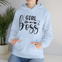 Stylish 'Girl Boss' hoodie available in various colours, featuring bold black text with an arrow design. Perfect for empowering women to showcase confidence and leadership in a cozy and comfortable fit.