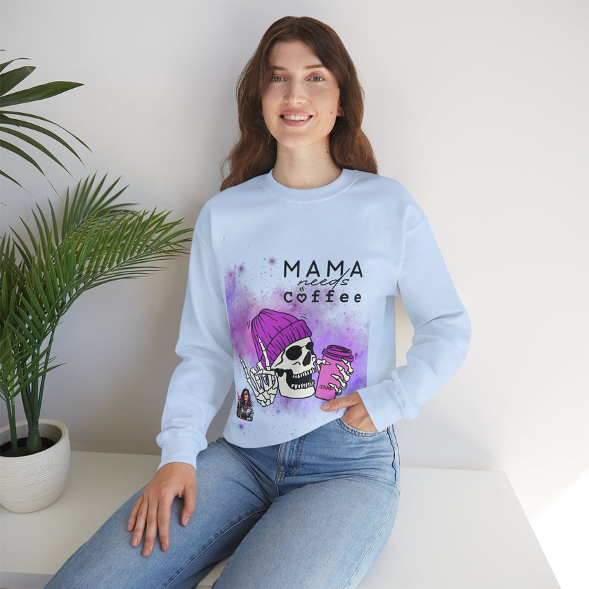 Mama Needs Coffee - Heavy Blend™ Crewneck SweatshirtS M L XL 2XL 3XL 4XL Width, cm 50.80 55.90 60.96 66.04 71.12 76.20 81.28 Length, cm 68.58 71.12 73.66 76.20 78.74 81.28 83.82 Sleeve length (from center back), cm 85.09 87.63 90.17 92.71 95.25 97.79 100.