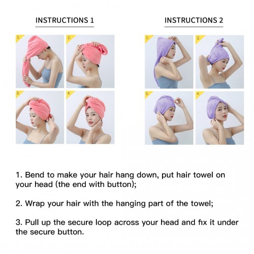 Hair Turban - 3 Pack Absorbent Microfibre Hair Turban With Button Design