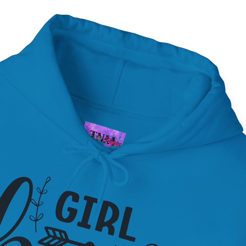 Stylish 'Girl Boss' hoodie available in various colours, featuring bold black text with an arrow design. Perfect for empowering women to showcase confidence and leadership in a cozy and comfortable fit.