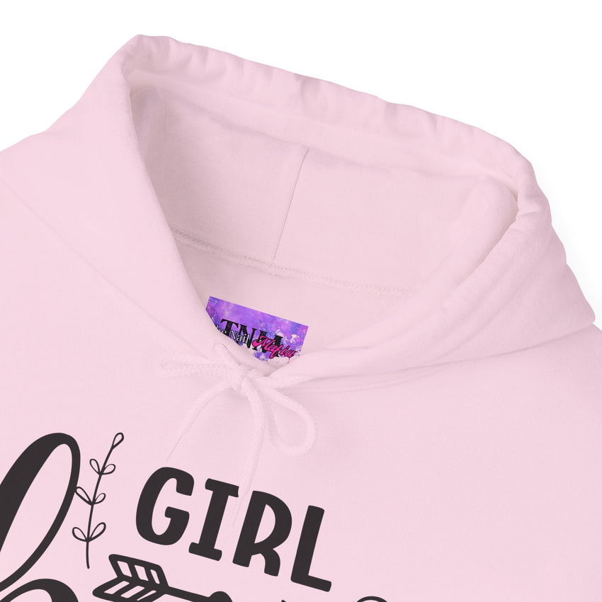 Stylish 'Girl Boss' hoodie available in various colours, featuring bold black text with an arrow design. Perfect for empowering women to showcase confidence and leadership in a cozy and comfortable fit.