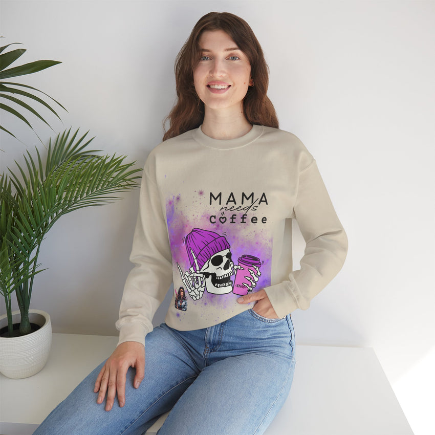 Mama Needs Coffee - Heavy Blend™ Crewneck SweatshirtS M L XL 2XL 3XL 4XL Width, cm 50.80 55.90 60.96 66.04 71.12 76.20 81.28 Length, cm 68.58 71.12 73.66 76.20 78.74 81.28 83.82 Sleeve length (from center back), cm 85.09 87.63 90.17 92.71 95.25 97.79 100.