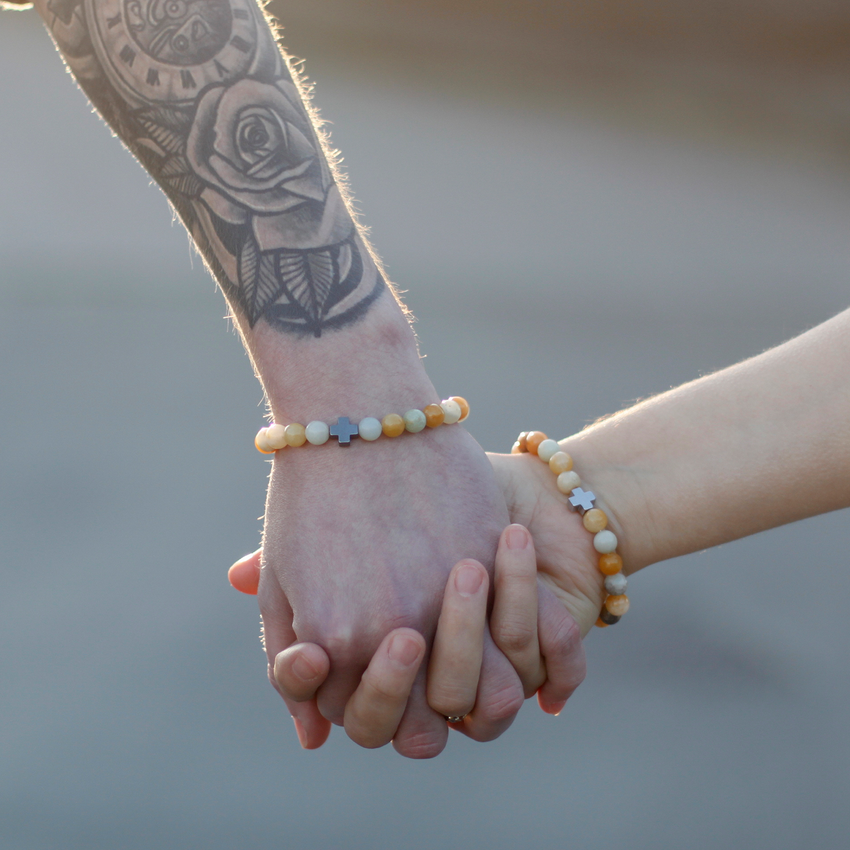 Set of 2 Gemstones Friendship Bracelets - Power - Tiger Eye & Black Stone