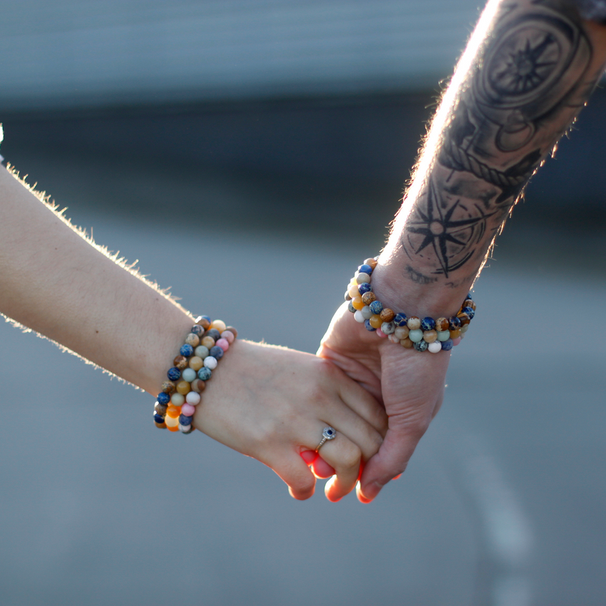 Set of 2 Gemstones Friendship Bracelets - Power - Tiger Eye & Black Stone