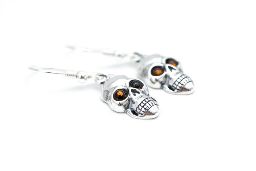 Silver Skull Dangle Earrings