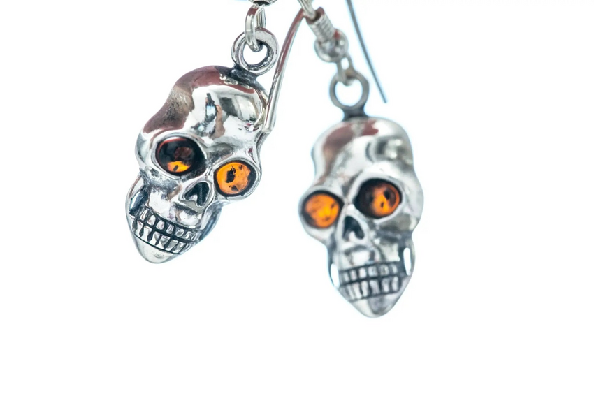 Silver Skull Dangle Earrings