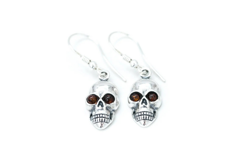 Silver Skull Dangle Earrings