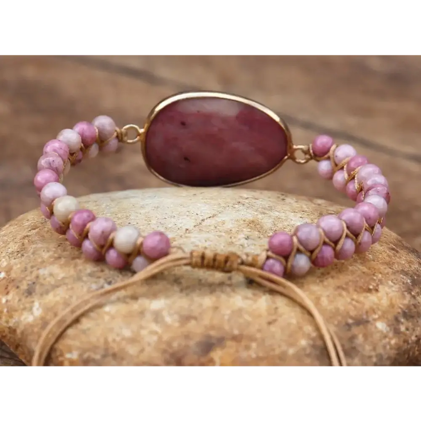 Rhodonite Hand Woven Bracelet