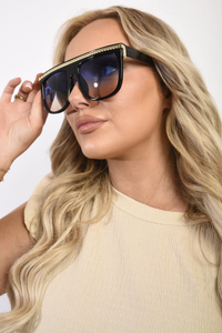 Square Oversized Sunglasses with Gold Stripe