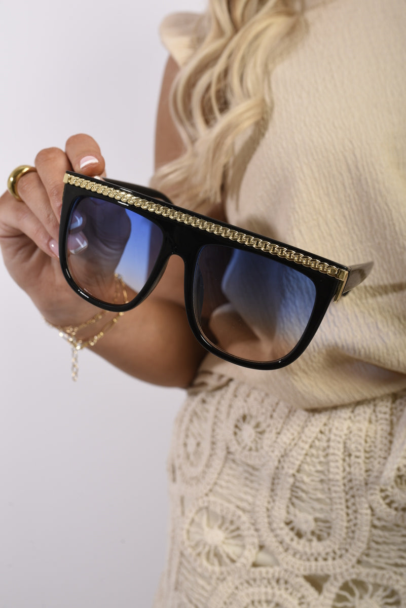 Square Oversized Sunglasses with Gold Stripe