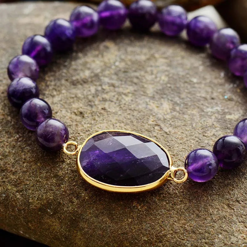 Amethyst Beaded Elastic Bracelet