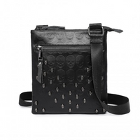 LH2419 - Miss Lulu Stylish Gothic Skull Embossed PU Leather Crossbody Messenger Bag with Metal Accents - Black