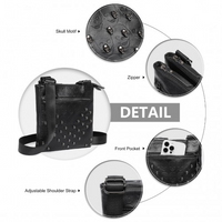 LH2419 - Miss Lulu Stylish Gothic Skull Embossed PU Leather Crossbody Messenger Bag with Metal Accents - Black