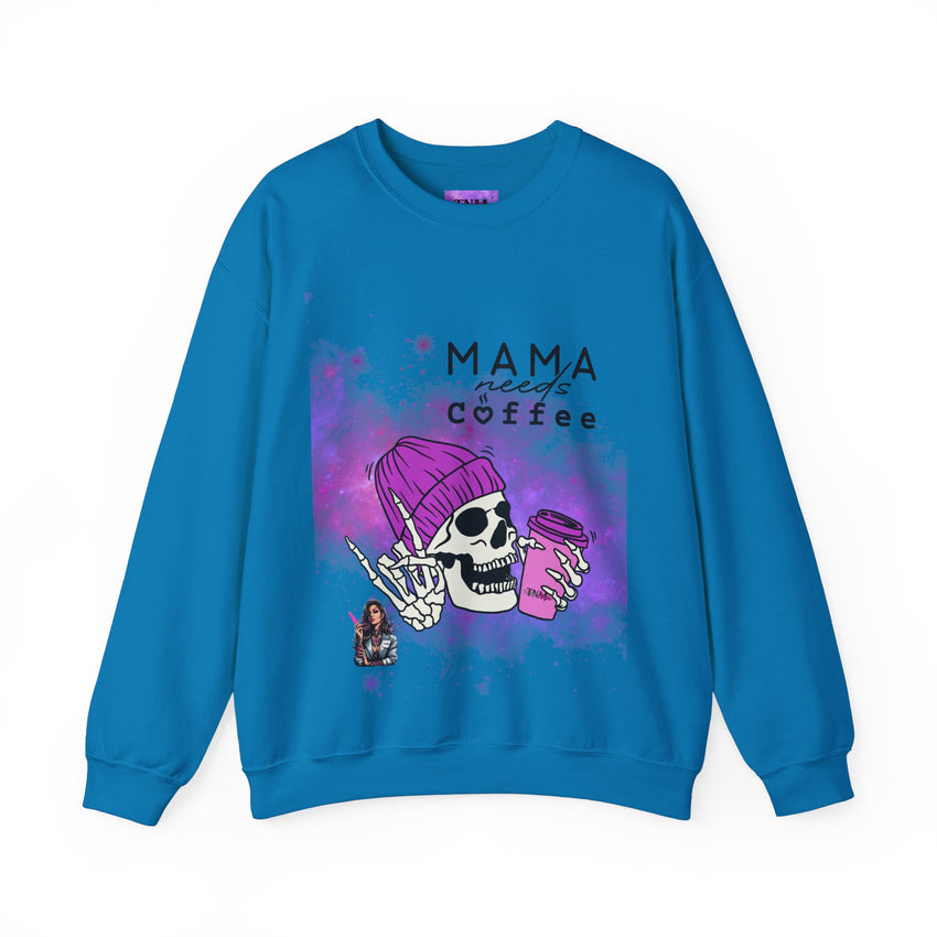 Mama Needs Coffee - Heavy Blend™ Crewneck SweatshirtS M L XL 2XL 3XL 4XL Width, cm 50.80 55.90 60.96 66.04 71.12 76.20 81.28 Length, cm 68.58 71.12 73.66 76.20 78.74 81.28 83.82 Sleeve length (from center back), cm 85.09 87.63 90.17 92.71 95.25 97.79 100.