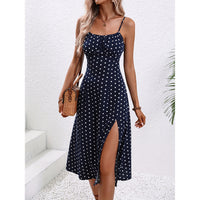 Polka Dot Suspender Dress - Summer Sexy Slit Shop stylish polka dot slit dresses in vibrant colors. Comfortable polyester design perfect for summer. Find your best size now!