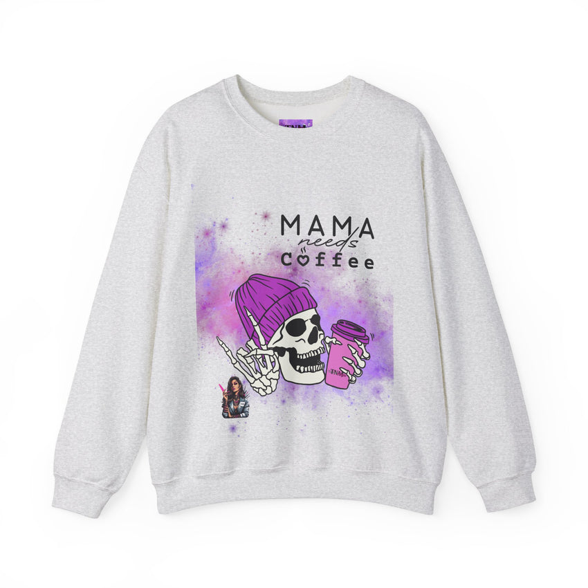 Mama Needs Coffee - Heavy Blend™ Crewneck SweatshirtS M L XL 2XL 3XL 4XL Width, cm 50.80 55.90 60.96 66.04 71.12 76.20 81.28 Length, cm 68.58 71.12 73.66 76.20 78.74 81.28 83.82 Sleeve length (from center back), cm 85.09 87.63 90.17 92.71 95.25 97.79 100.