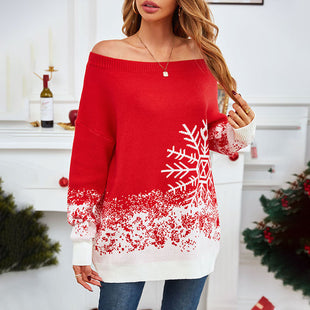 Little Snowflake Christmas Sweater Casual Off-the-shoulder Sweater Women