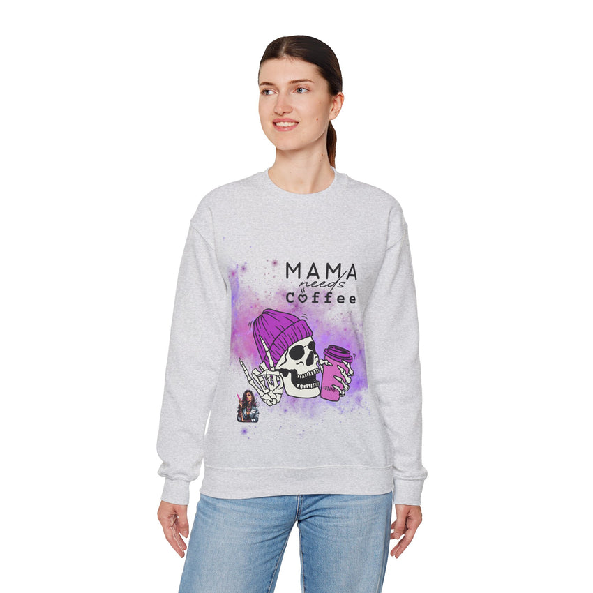 Mama Needs Coffee - Heavy Blend™ Crewneck SweatshirtS M L XL 2XL 3XL 4XL Width, cm 50.80 55.90 60.96 66.04 71.12 76.20 81.28 Length, cm 68.58 71.12 73.66 76.20 78.74 81.28 83.82 Sleeve length (from center back), cm 85.09 87.63 90.17 92.71 95.25 97.79 100.