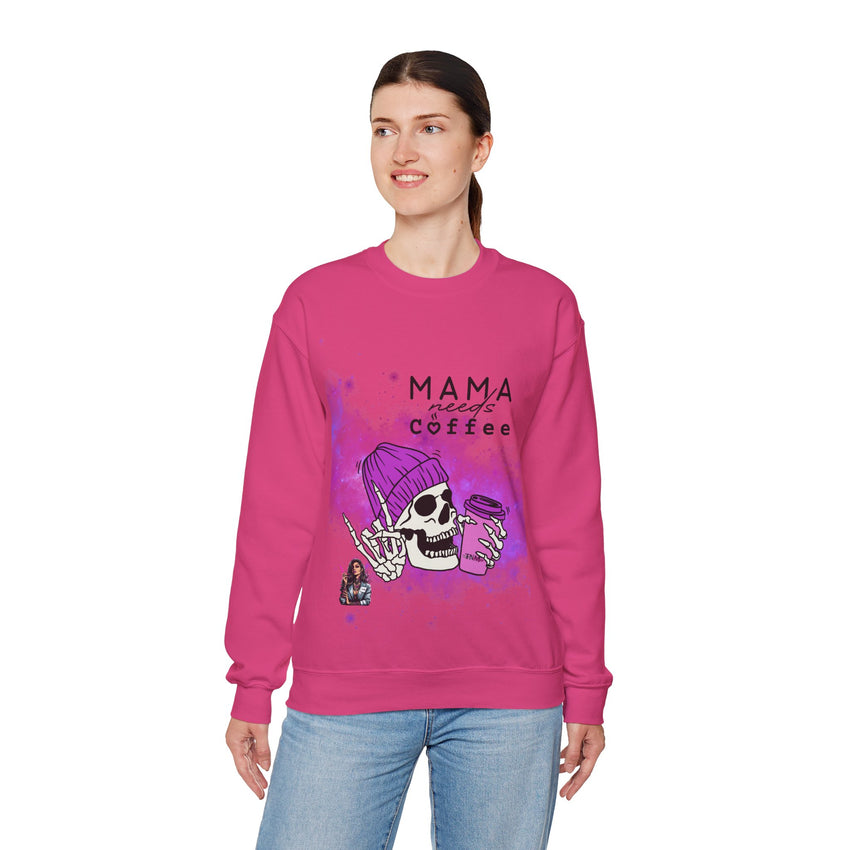 Mama Needs Coffee - Heavy Blend™ Crewneck SweatshirtS M L XL 2XL 3XL 4XL Width, cm 50.80 55.90 60.96 66.04 71.12 76.20 81.28 Length, cm 68.58 71.12 73.66 76.20 78.74 81.28 83.82 Sleeve length (from center back), cm 85.09 87.63 90.17 92.71 95.25 97.79 100.