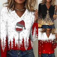 Christmas Women's V-neck Long Sleeved T-shirt