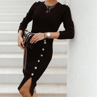 Ladies' Temperament Split Button Knit Skirt Product information: Fabric name: Cotton Supply category: Spot Style: OL commuting Pattern: plain Process: high temperature setting Style: Basic Combination form: single piece Skirt length: mid-length skirt Skir