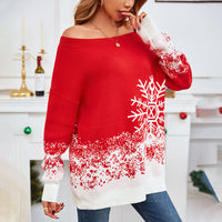 Little Snowflake Christmas Sweater Casual Off-the-shoulder Sweater Women