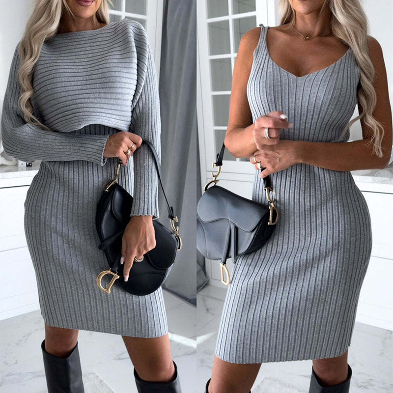 Women's 2pcs Stripe Suit & Skirt - Autumn Fashion Discover stylish comfort with our 2pcs Women's Suit, featuring a stripe top and suspender skirt. Available in various colors and sizes. Perfect for autumn wear.